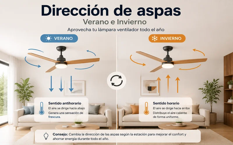 Sentido de giro de las aspas en verano y en invierno
