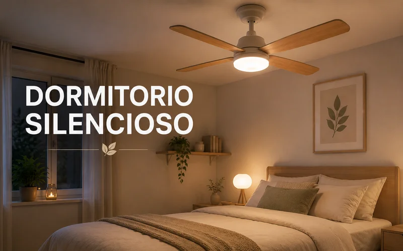 Lámpara ventilador silenciosa instalada en un dormitorio