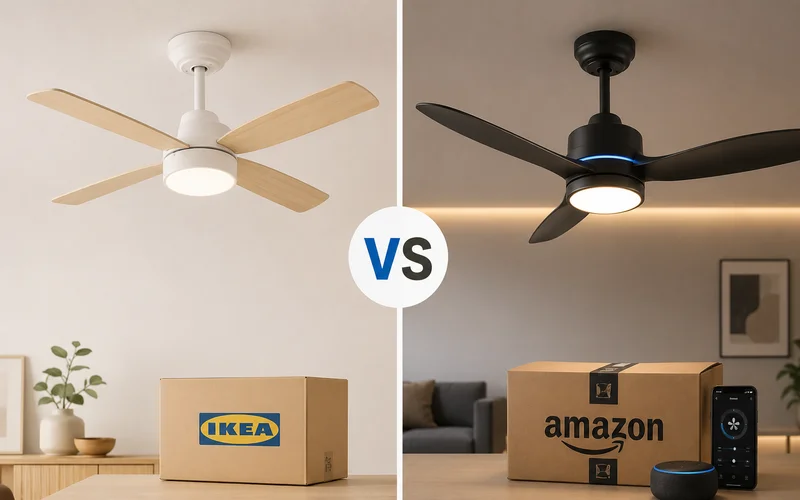 Comparativa de ventiladores de techo con luz entre Ikea y Amazon
