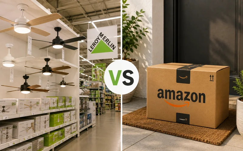 Comparativa de ventiladores de techo con luz entre Leroy Merlin y Amazon