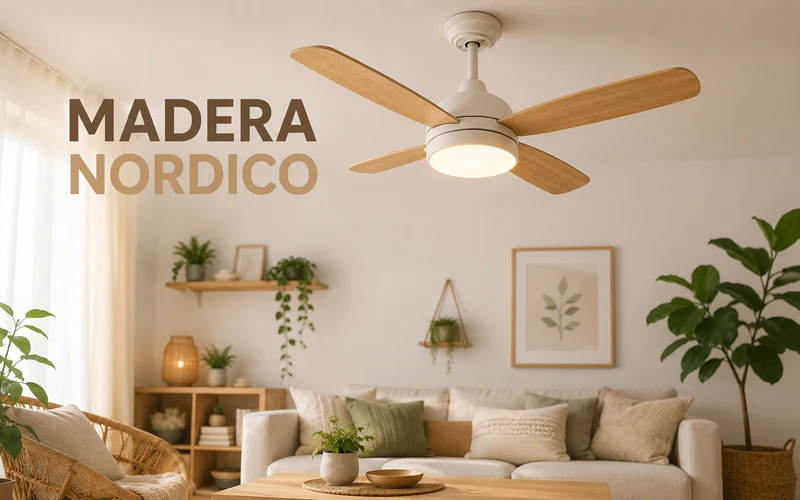 Ventilador de techo con luz de madera y estilo nórdico