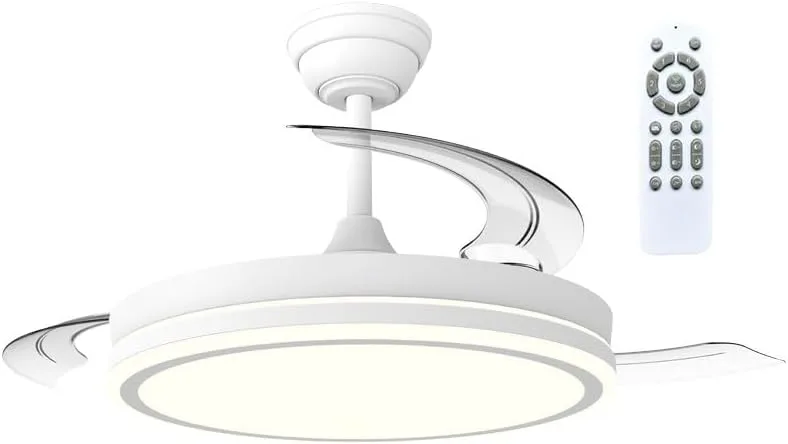 wonderlamp 48 W ventilador de techo con luz, aspas retráctiles transparentes, motor DC y mando